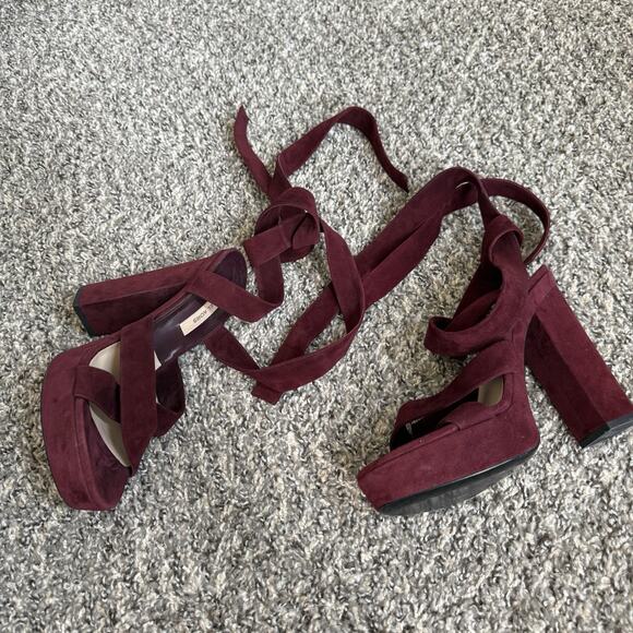 Michael Kors Strappy Lace Up Platform Sandals Heels 39.5 US 9 Burgundy Italy - Picture 3 of 9